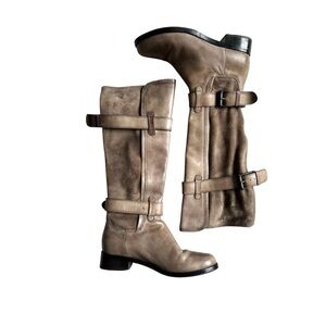 Cole Haan Greige Leather & Stretch Suede Buckle Boots w Nike Air Technology